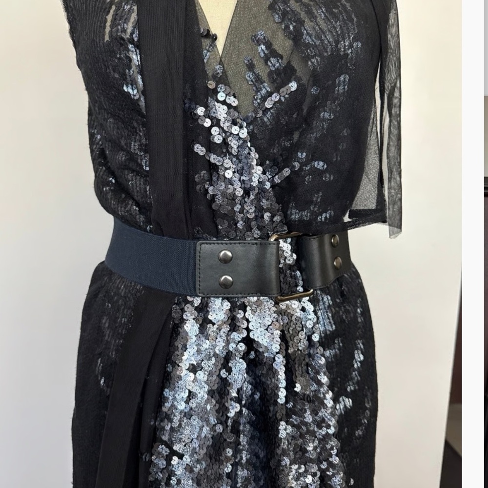 BCBGMaxAzria Black and Silver Sequin evening Dress EUC - Picture 5 of 11